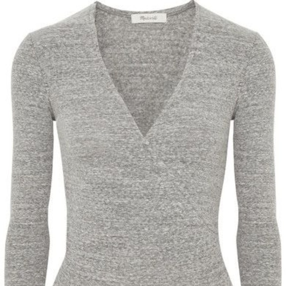 Madewell Wrap-effect Mélange Stretch Cotton-blend Bodysuit - Picture 2 of 5